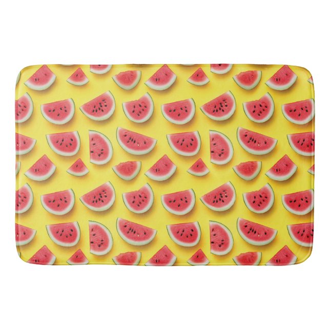 Fresh Watermelon Slices Pattern on Yellow  Bath Mat (Front)