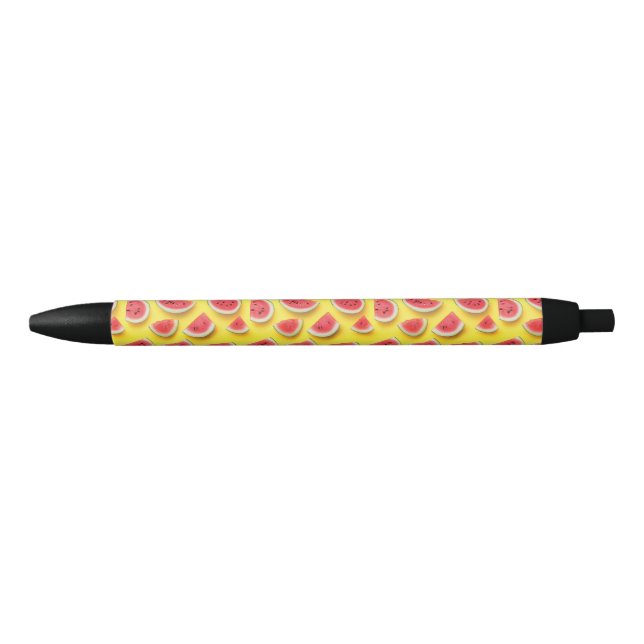 Fresh Watermelon Slices Pattern on Yellow  Black Ink Pen (Front)