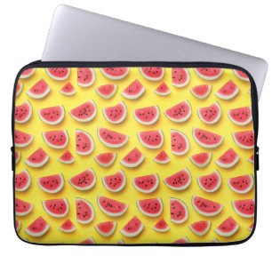 Fresh Watermelon Slices Pattern on Yellow Laptop Sleeve