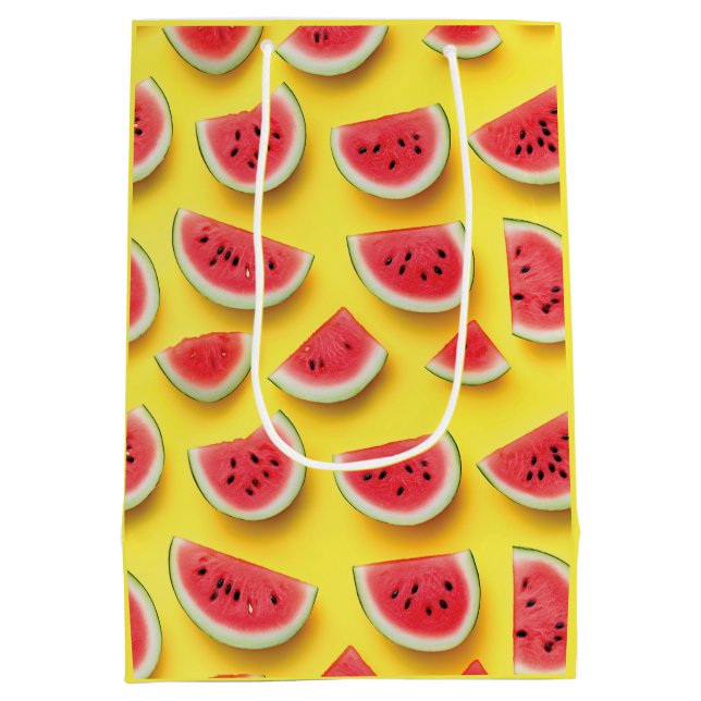 Fresh Watermelon Slices Pattern on Yellow  Medium Gift Bag (Back)