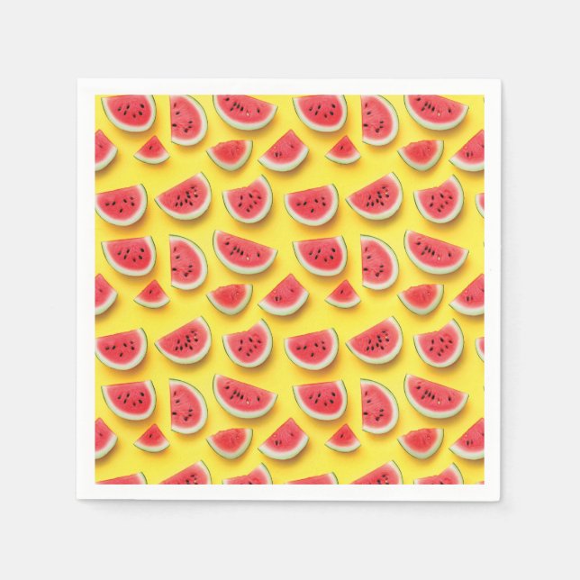 Fresh Watermelon Slices Pattern on Yellow  Napkin (Front)