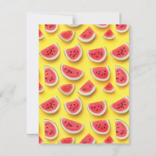 Fresh Watermelon Slices Pattern on Yellow Postcard