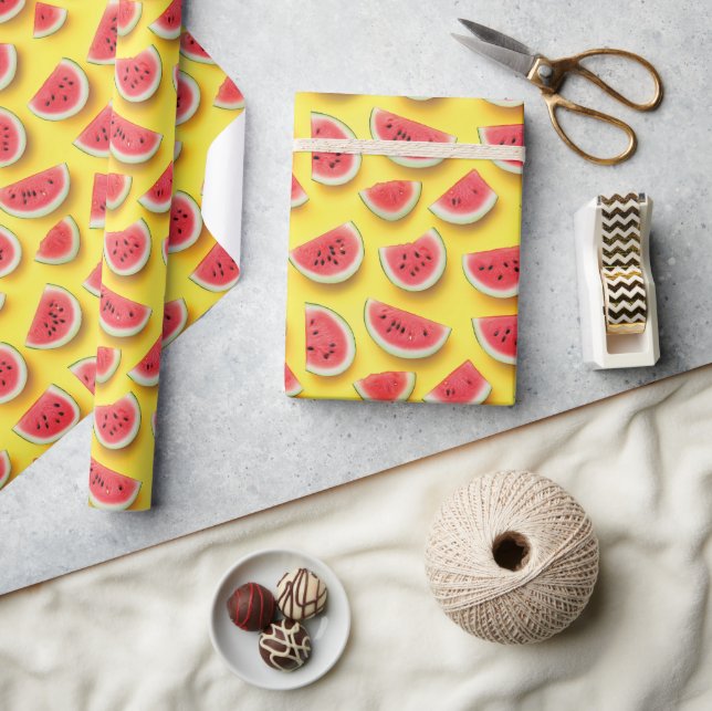 Fresh Watermelon Slices Pattern on Yellow  Wrapping Paper (Crafts)