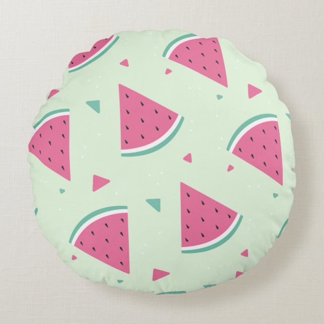 Fresh Watermelon Slices Pattern Round Cushion (Front)