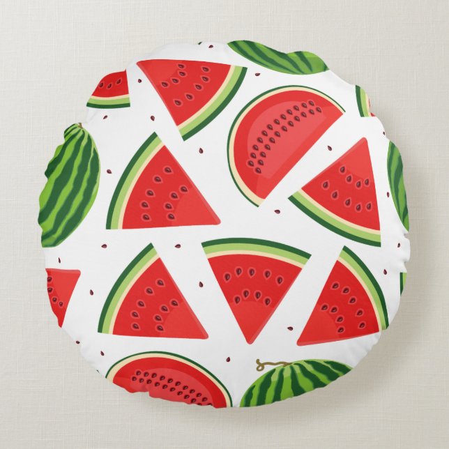Fresh Watermelon Slices Pattern Round Cushion (Front)