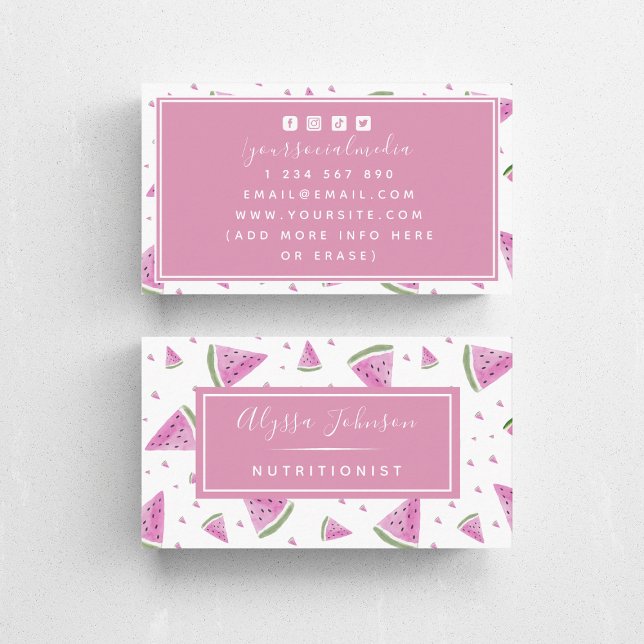 Fresh Watermelon Watercolor Fruit Nutritionist Business Card (Creator Uploaded)