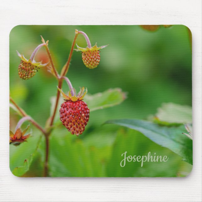 Fresh Wild Strawberry Growing Close-up Photo Name Mouse Pad (Front)
