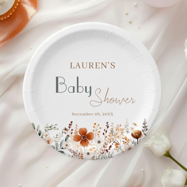 Fresh Wildflower Boho Gender Neutral Baby Shower Paper Plate (Creator Uploaded)