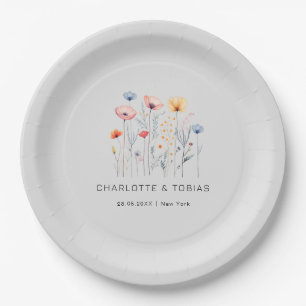 Fresh Wildflower   Grey Wedding  Paper Plate