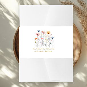 Fresh Wildflower White Wedding Invitation Belly Band