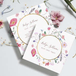 Fresh wildflowers gold circle business card