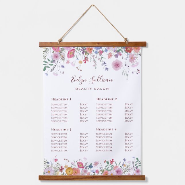 Fresh Wildflowers Price List Hanging Tapestry (Front)