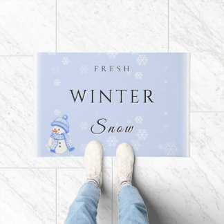 Fresh Winter Joy with Snow and Snowman Doormat