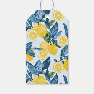 Fresh Yellow Lemon Grove on Blue Background Gift Tags
