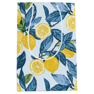 Fresh Yellow Lemon Grove on Blue Background Medium Gift Bag