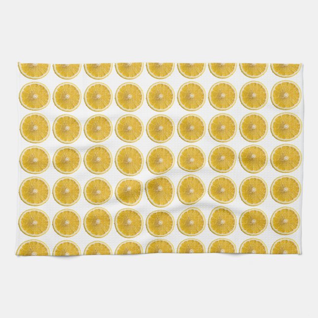 Fresh Yellow Lemon Slice Citrus Pattern Kitchen Tea Towel (Horizontal)