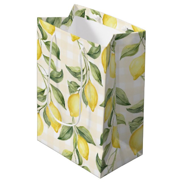 Fresh Yellow Lemons Bridal Shower Medium Gift Bag (Front Angled)