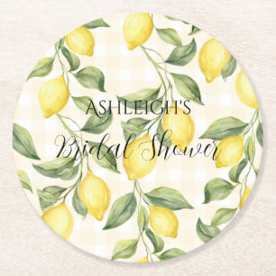 Fresh Yellow Lemons Bridal Shower Round Paper Coaster