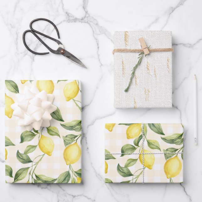 Fresh Yellow Lemons Bridal Shower Wrapping Paper Sheet (Front)