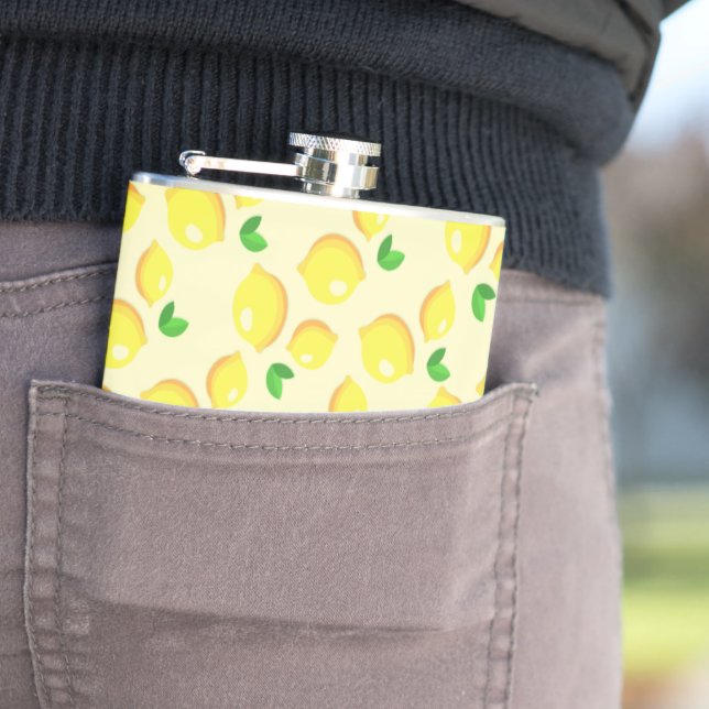 Fresh Yellow Lemons Hip Flask (In Situ)