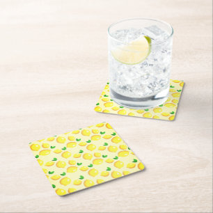 Fresh Yellow Lemons Square Paper Coaster