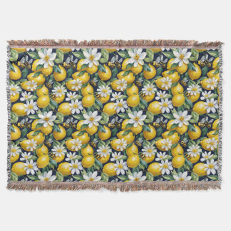 Fresh Yellow Lemons With Busy Bees & White Blooms Throw Blanket