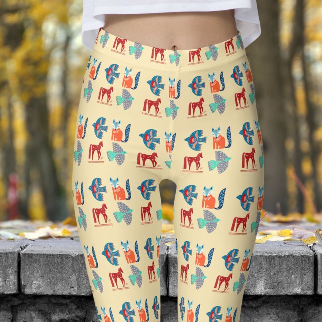 Fresh Yellow Nordic Pattern Leggings (Nordic on Banana Mania Pattern Leggings)