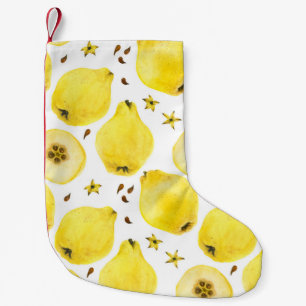 Fresh yellow quince fruits, watercolor seamless pa small christmas stocking