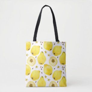 Fresh yellow quince fruits, watercolor seamless pa tote bag