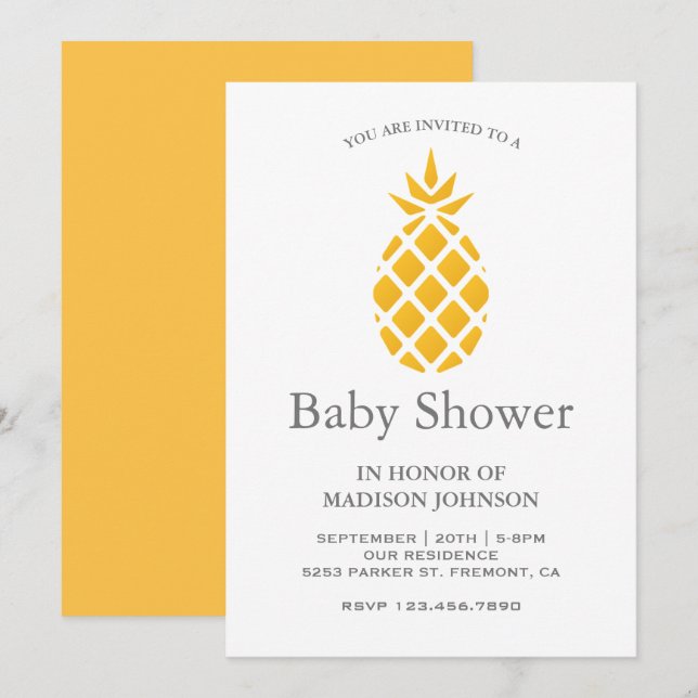 Fresh Yellow Tropical Pineapple Baby Shower Invitation (Front/Back)