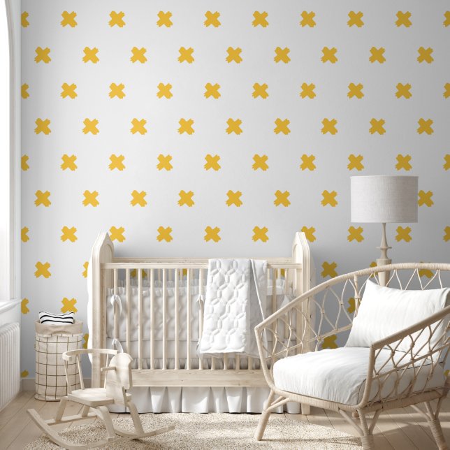 Fresh Yellow-White-Cross Pattern Wallpaper (Kids)