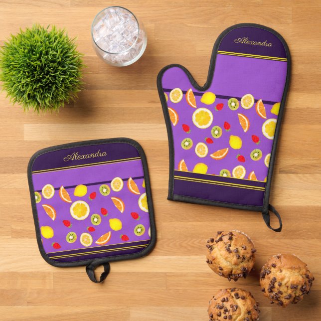 Freshful Summer Fruits  Oven Mitt & Pot Holder Set (Top Down)