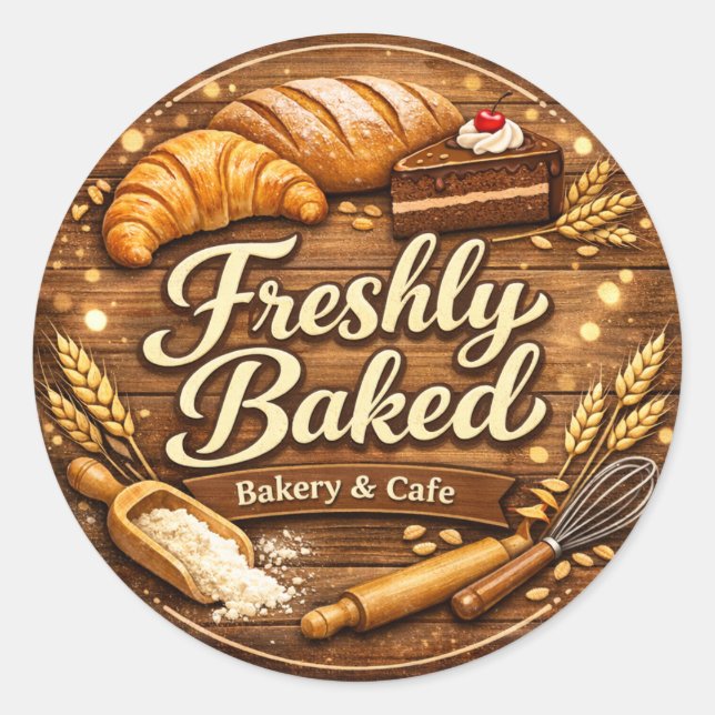 Freshly Baked – Bakery & Cafe Logo Sticker (Front)