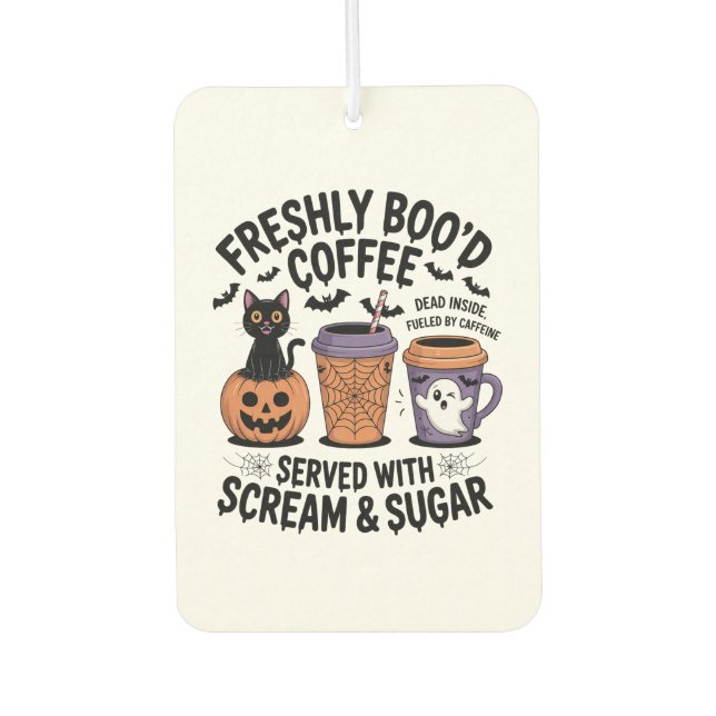 Freshly Boo'd Coffee Halloween Car Air Freshener (Front)