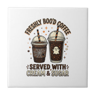 Freshly Bood Coffee Halloween Ghost Cup Ceramic Tile