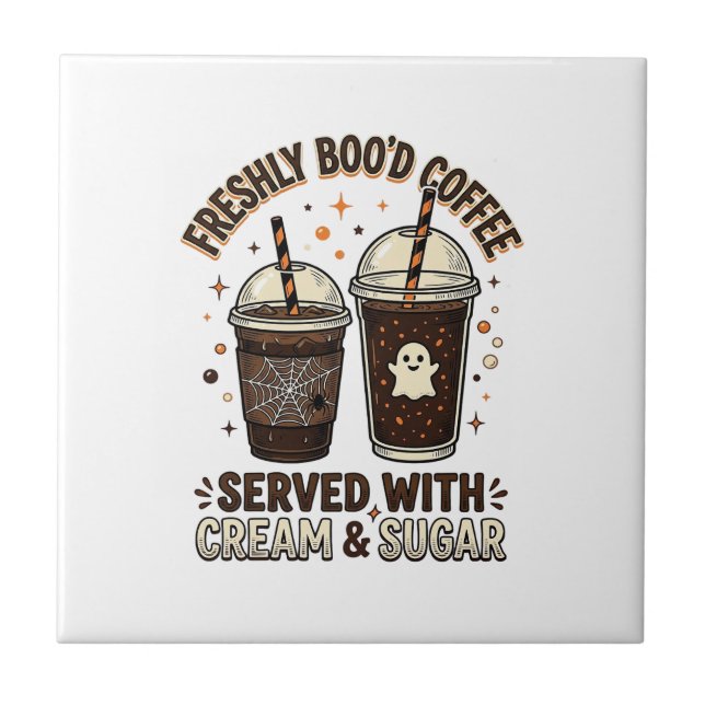 Freshly Bood Coffee Halloween Ghost Cup Ceramic Tile (Front)