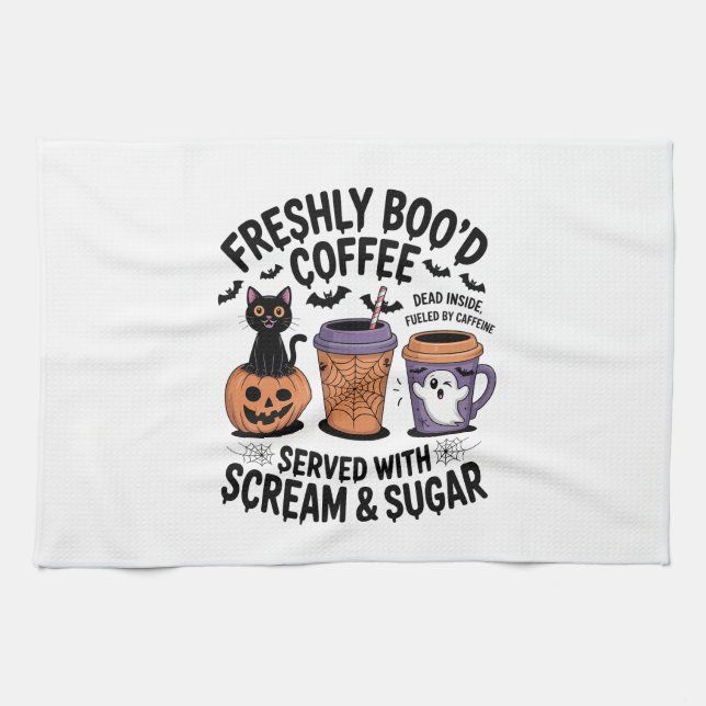 Freshly Boo'd Coffee Halloween Tea Towel (Horizontal)