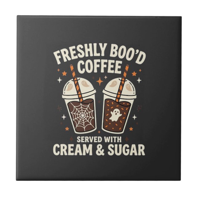 Freshly Bood Halloween Coffee Ceramic Tile (Front)