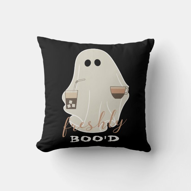 Freshly Boo'd | Halloween Cute Ghost | Black Cushion (Front)