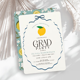 Freshly Graduated Blue Bow Lemon Graduation Invitation