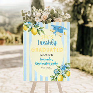 Freshly Graduated Blue Stripe Lemon Graduation Poster