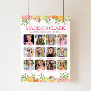 Freshly Graduated Floral Citrus Milestone Photo Poster