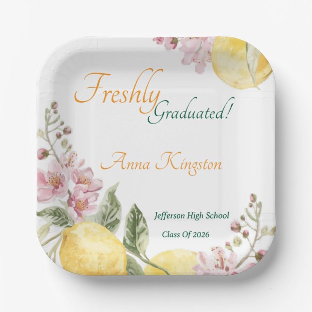Freshly Graduated Graduation Party Paper Plate (Front)