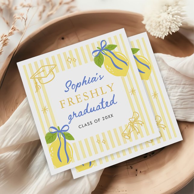 Freshly Graduated Lemon Blue Bow Graduation Napkin (Creator Uploaded)