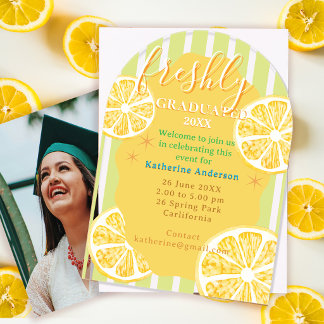 Freshly Graduated Lemon Gingaham  Acrylic Invitations