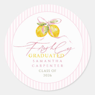 freshly graduated Lemon pink bow graduation PARTY Classic Round Sticker