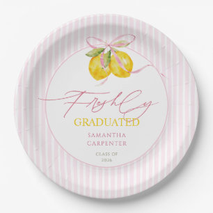 freshly graduated Lemon pink bow graduation PARTY Paper Plate