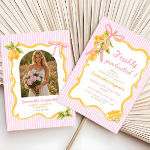 Freshly Graduated Lemon Pink bow preppy Graduation Invitation