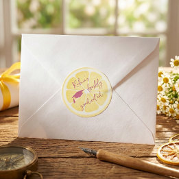 Freshly Graduated Lemon Pink Graduation Cap Classic Round Sticker