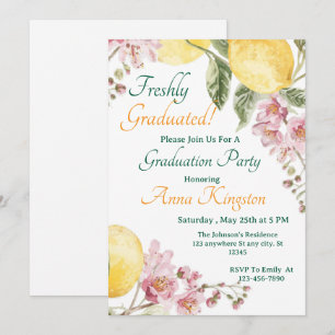 Freshly Graduated Lemon Pink Graduation Invitation
